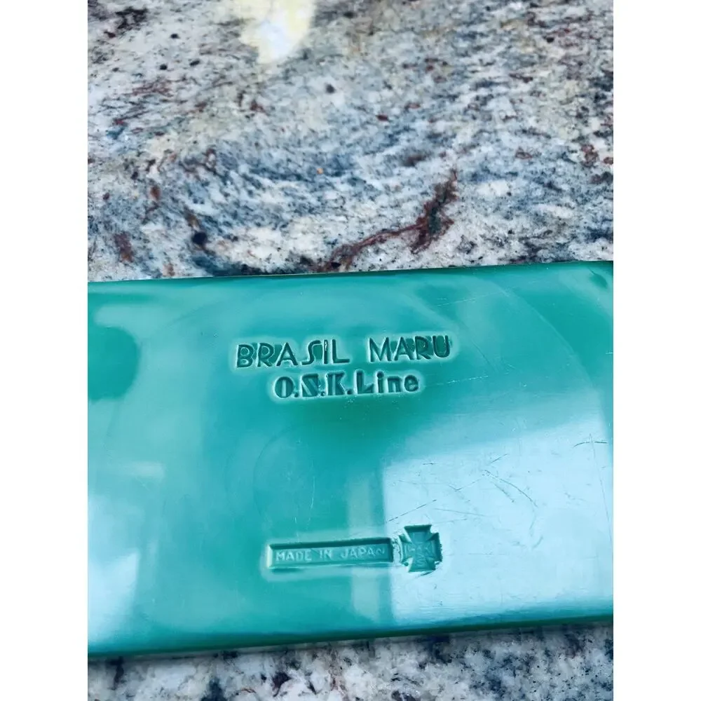 Ship Brasil Maru O.S.K Line Malachite Glass Made In Japan Ashtray Shipping Cargo